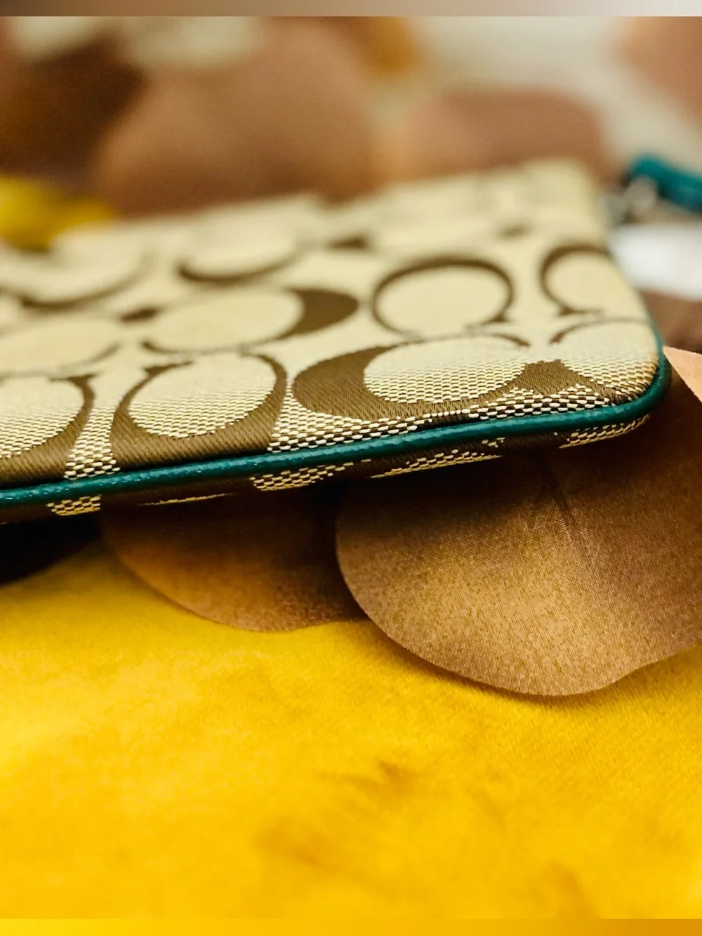 Coach Signature Canvas Wristlet with Teal Trim